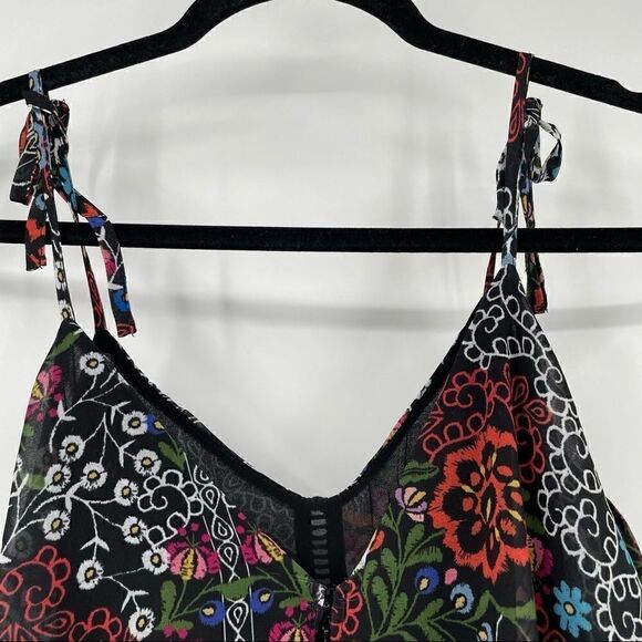 N/Nicholas Floral Boho Tier Adjustable Tie Strap Mini Eyelet Dress w Pockets - Picture 7 of 8